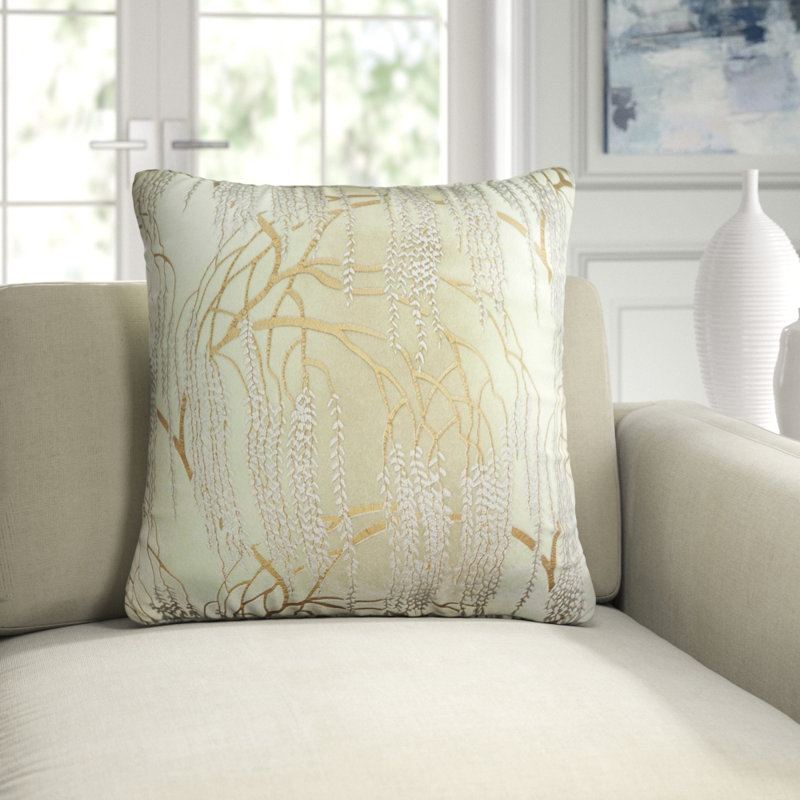 Willow Metallic Square Velvet Pillow Cover & Insert, Peacock, 20" x 20"