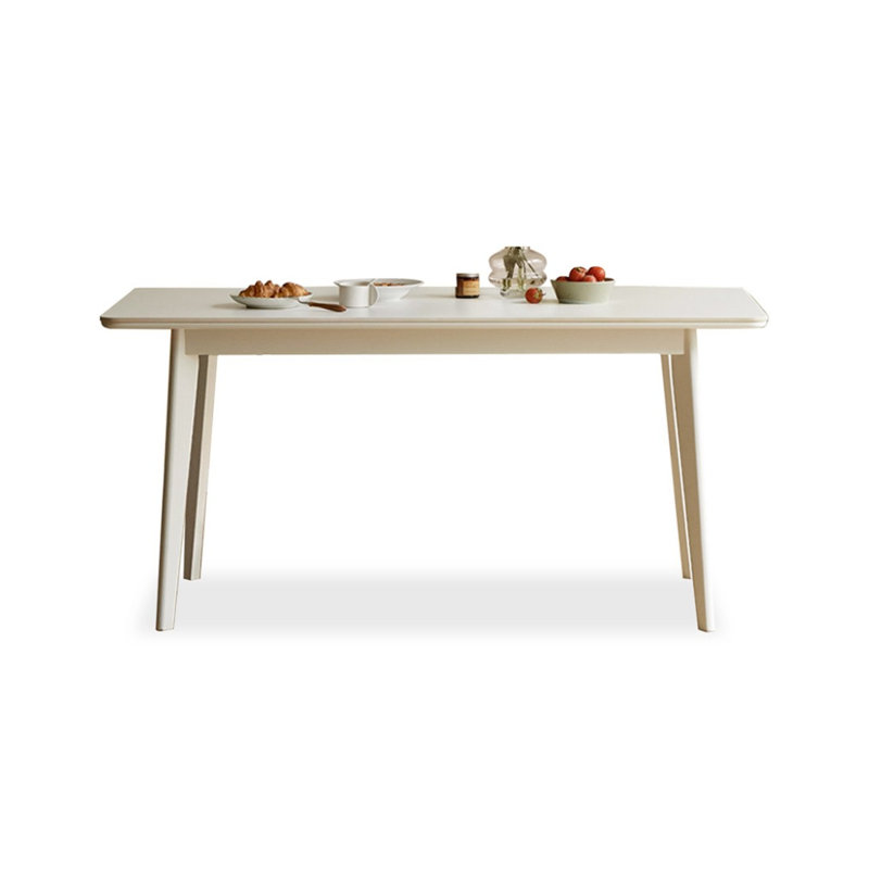 White Rectangular Stone with  Solid Dining Table For Dining Room/Kitchen