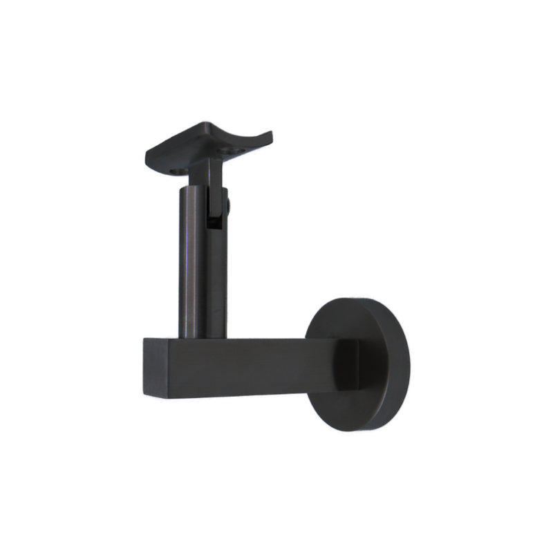Support de main courante en béton avec rosette ronde et plaque incurvée, Noir mat / noir satiné