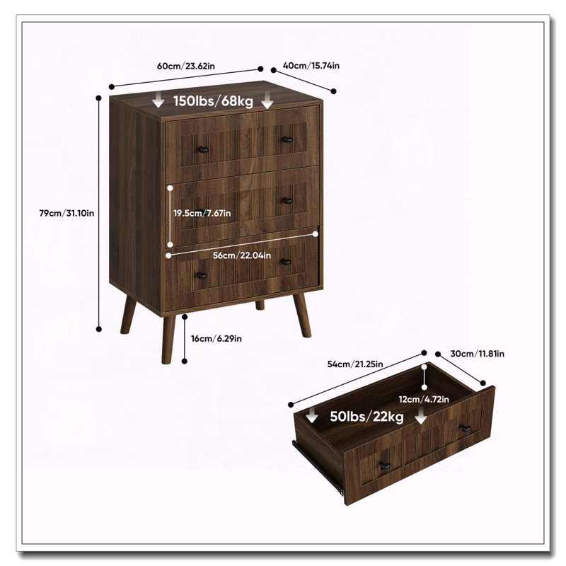 Commode 3 tiroirs, commode garde-robe moderne