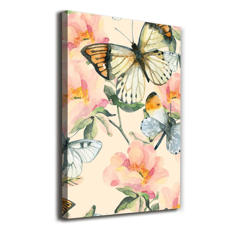 Roses And Butterflies - Wrapped Canvas Print