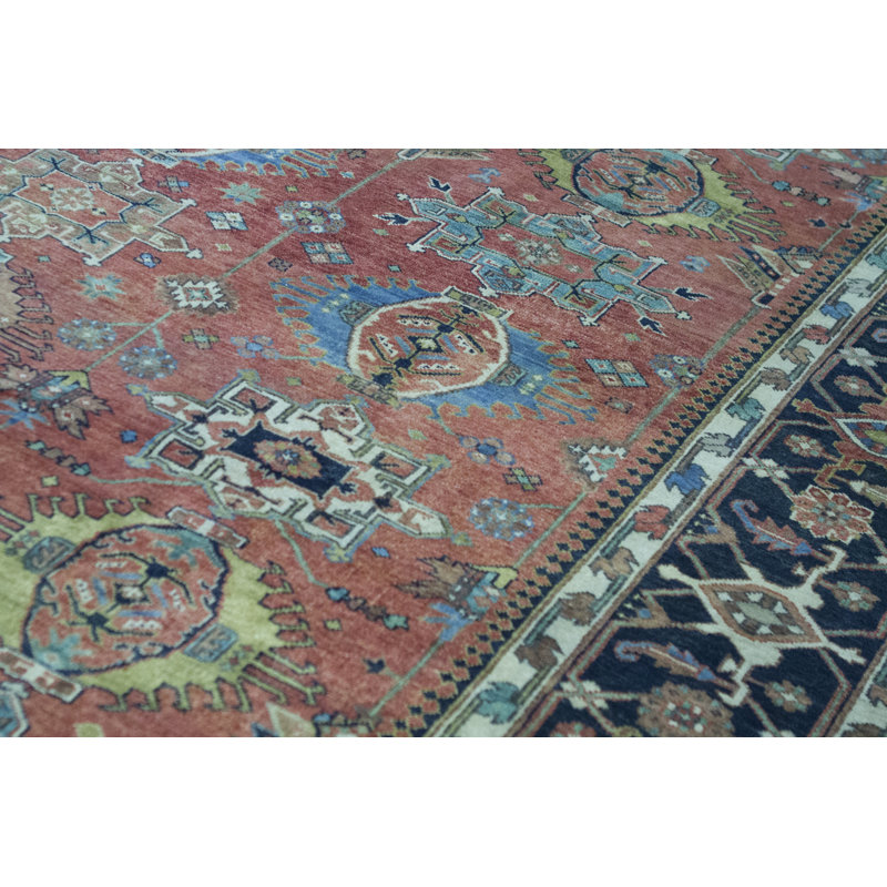 Hand-Knotted High-Quality Red and Blue Area Rug