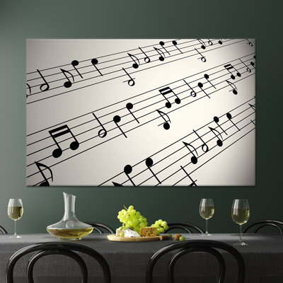 Modern Printed Canvas Artwork: Elegant Music Notes Wall Decor,1P Wrapped Canvas