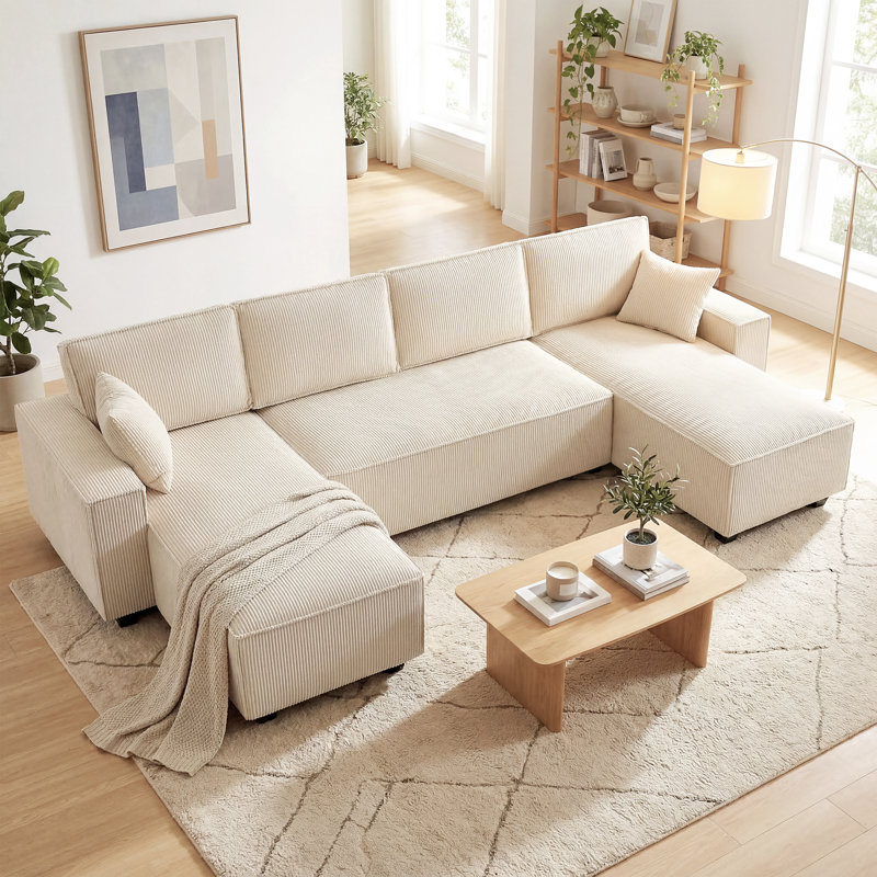 Canapé avec chaises doubles, canapé modulaire en U, beige, Beige