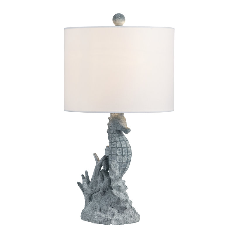 Light Blue Resin Seahorse Table Lamp With Shade