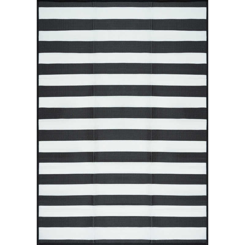 Tapis intérieur / extérieur en polypropylène rayé Azrielle Baldinelli, Rectangle 4 pi x 6 pi