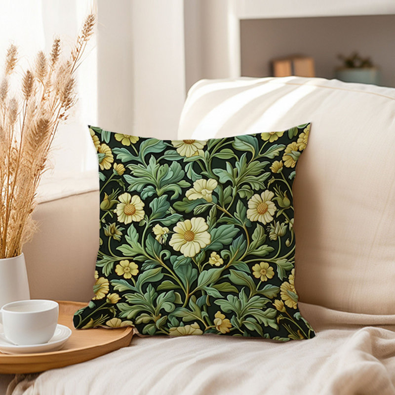 Animals William Morris Birds Damask Pattern I Cottage, 20" H x 20" W, Botanical Williiam Morris Plant Leaves Damask II
