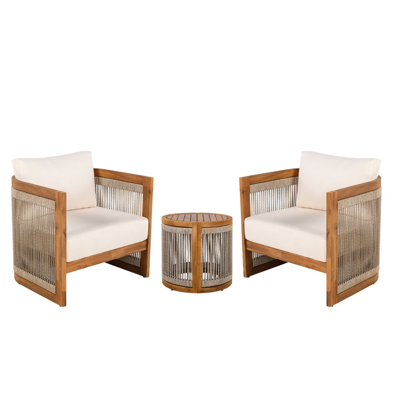 Ensemble de conversation d'extérieur en acacia 3 pièces Solvara, Beige