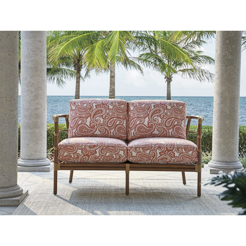 Sandpiper Bay 58'' Coastal Loveseat with Leather-Wrapped Bamboo and Sunbrella Cushions