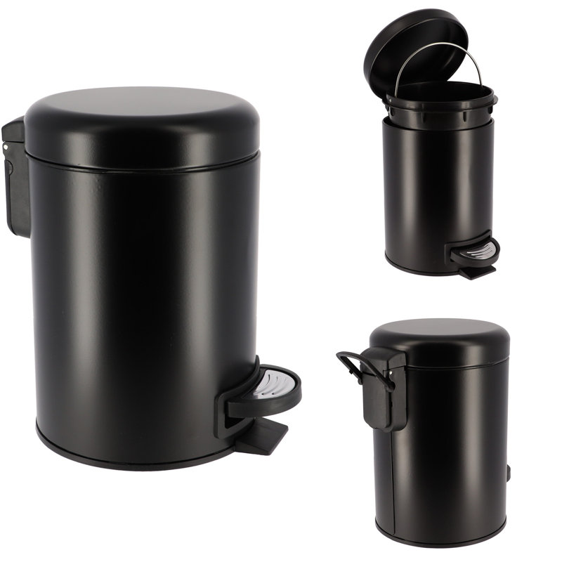 Black Metal Soft Close Bathroom Pedal Trash Can