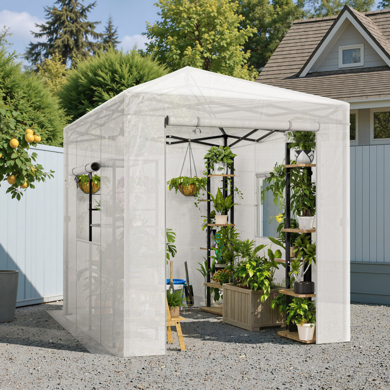 Pop Up Walk-in Greenhouse For Outdoors,protable Greenhouse With Roll-up Door, White, 92.9" D