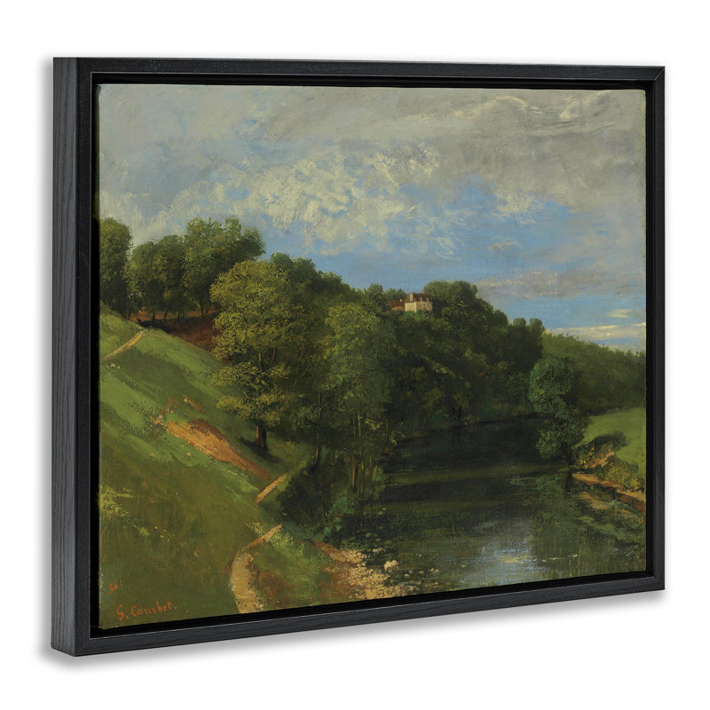 "Classic River Landscape", art mural sur toile flottante noire par one1000paintings, H 25 po x l 31 po