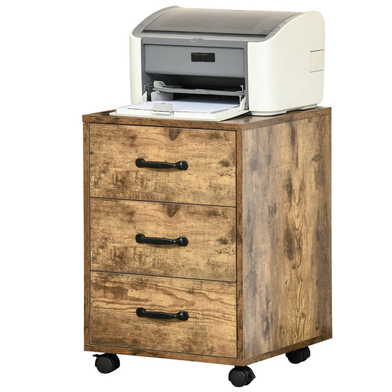 Erve 40cm Wide 3 -Drawer Mobile File Cabinet, Brown