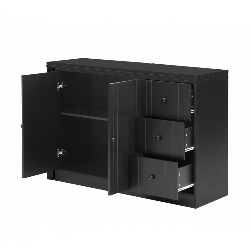 Innovative Sideboard Converts Into A Dining Table And Adjustable Pull-Out Top, Black
