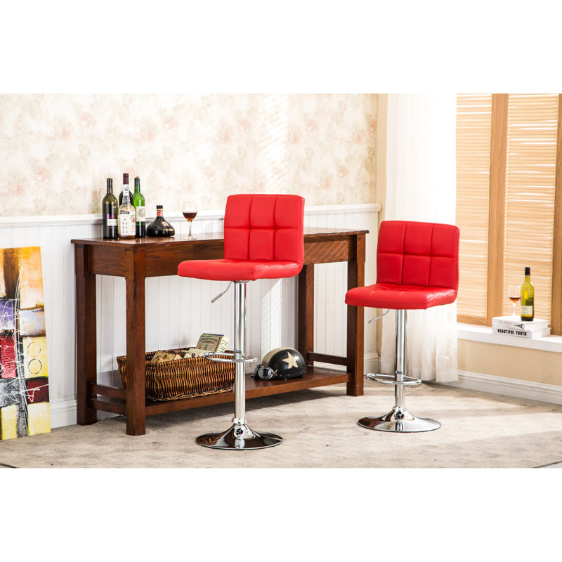 2 tabourets de bar rouges à hauteur ajustable, 2 sièges en similicuir avec repose-pieds hydraulique, tabouret pivotant 2 - rembourrage en mousse et base chromée pour un confort accru