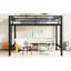 Grand lit mezzanine en métal noir avec garde-corps, double accès latéral et utilisation efficace de l'espace dans la construction de décor de chambre à coucher, échelles, convient pour un dortoir-300821996