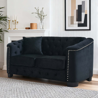 Modern Chesterfield Velvet Sofa Upholstered Tufted Backrests Couch With Nailhead Arms For Living Room, Bedroom, Apartment