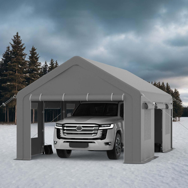 Abri d'auto robuste avec parois latérales enroulables et fenêtres ventilées avec parois latérales amovibles, H 111,6 po x l 120 po x P 240 po