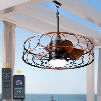 23" Outdoor Water Proof Ceiling Fan with LED Light Remote App Contorl DC Motor 3 Color Tone and 6 Speed Plug-in Patio Ceiling Fan