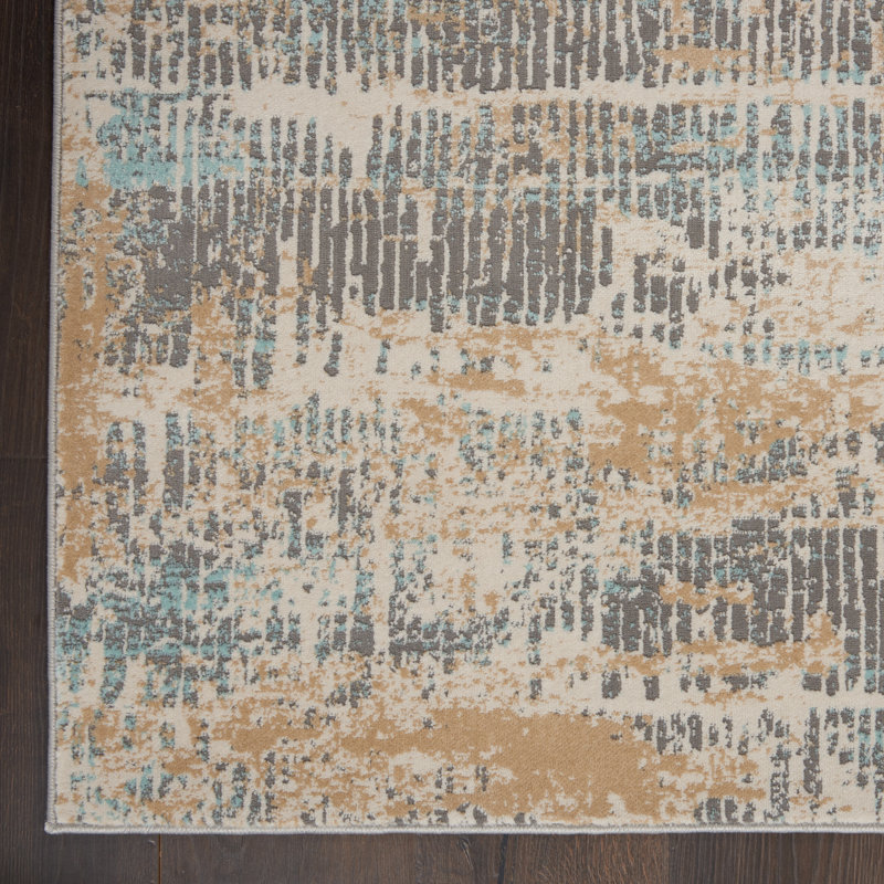 Abstract Area Rug in Beige/Blue, Rectangle 4' x 6'