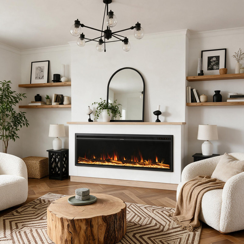 Foyer électrique 60 "avec manteau de cheminée, support pour 12 effets de flamme, 37" H x 70" W x 6" D