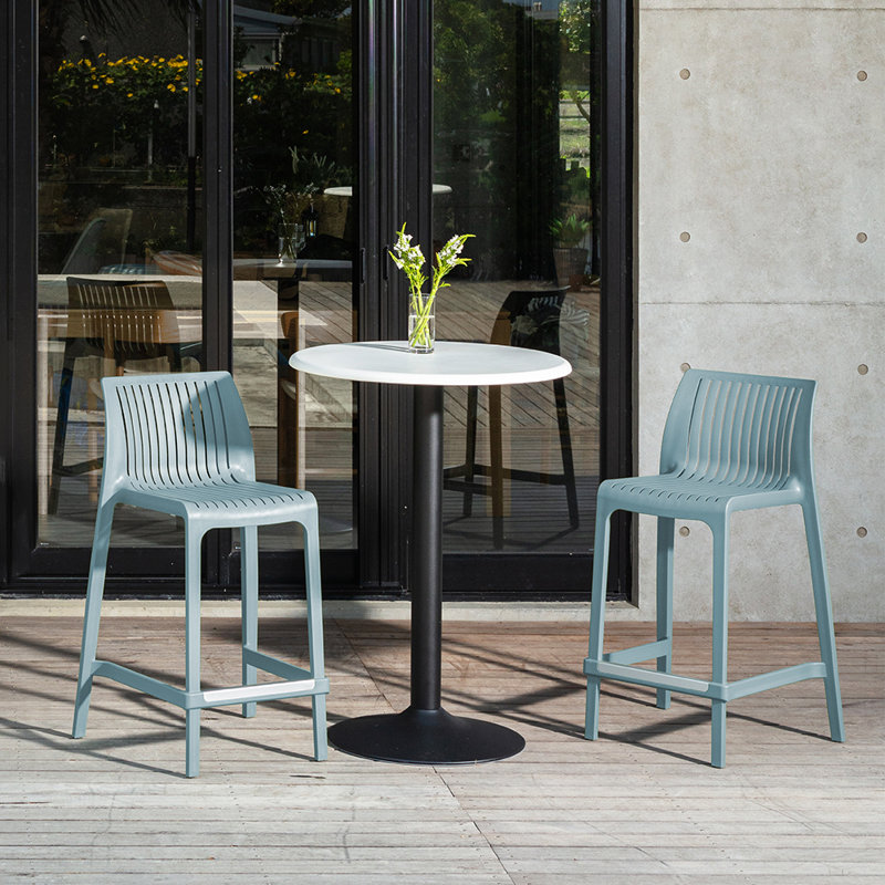 Nayma Outdoor Low Back Stool, Blue, Counter Stool (36.2” Seat Height)