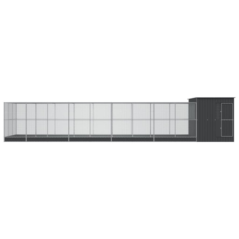 Volière avec extension en acier argenté, H 85 po x l 440,2 po x P 119,3 po