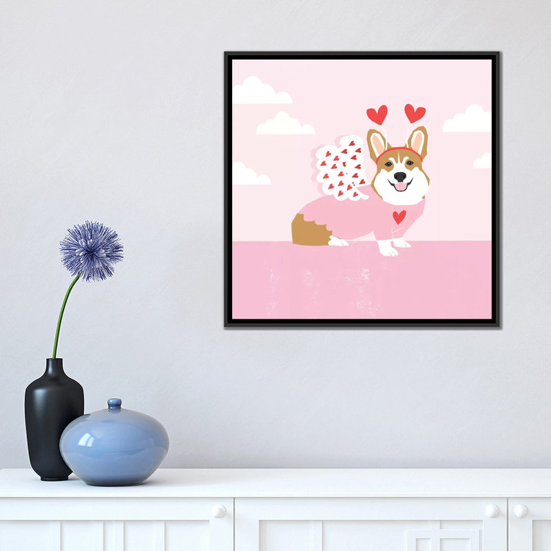 « corgi love bug », reproduction sur toile tendue Pet Friendly, H 18 po x l 18 po x P 1,5 po, Toile avec cadre noir