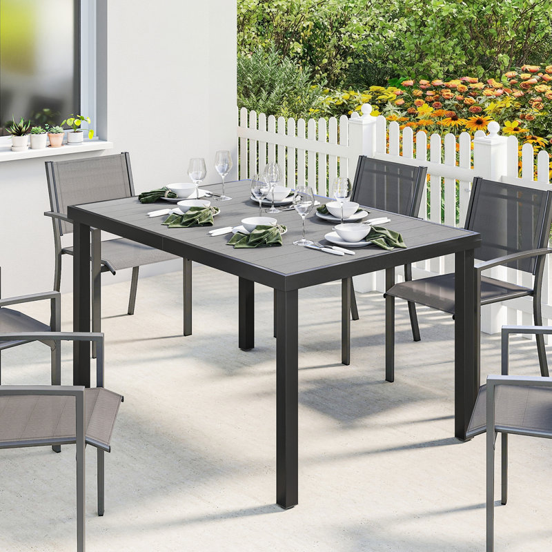 Table de patio rectangulaire pour table de salle à manger d'extérieur 6, 55 ", gris