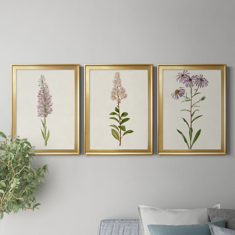 Mauve Garden Flowers I, reproduction encadrée de qualité supérieure - prête à être accrochée, H 30,5 po x l 67,5 po x P 1 po