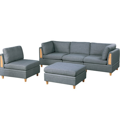 - 5Pc Steel Charming Living Room Seating: Chairs And In Gray Fabric Wood Frame Adaptable Furniture: F8934 Corner Chair Others & For Different Needs