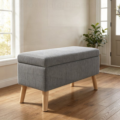 Banc de rangement avec repose-pieds en velours côtelé gris olive