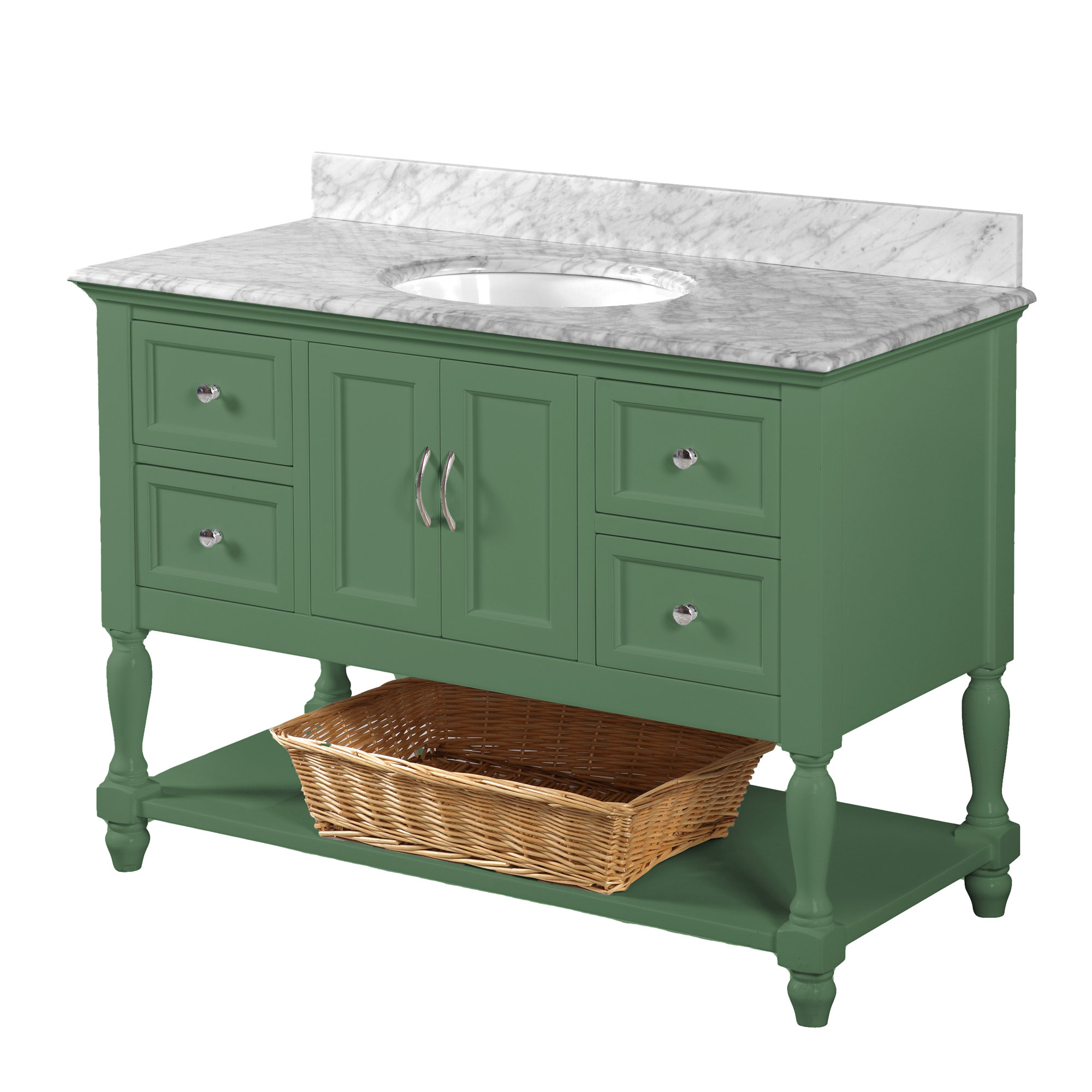 Hampton 48'' Single Bathroom Vanity, Sage Green, Carrara Marble