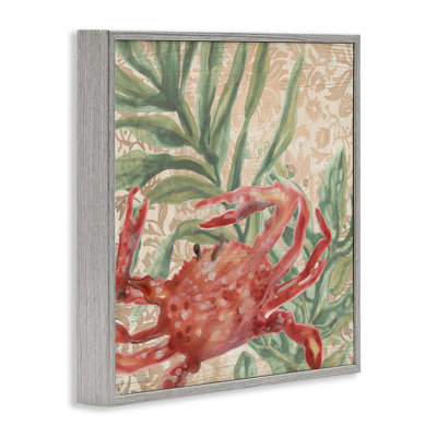 Crabe sur motif floral, estampe numérique par June Erica Vess