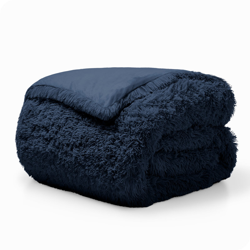 Shaggy Fleece Plush Duvet Cover, Twin XL Duvet Cover, Dark Blue