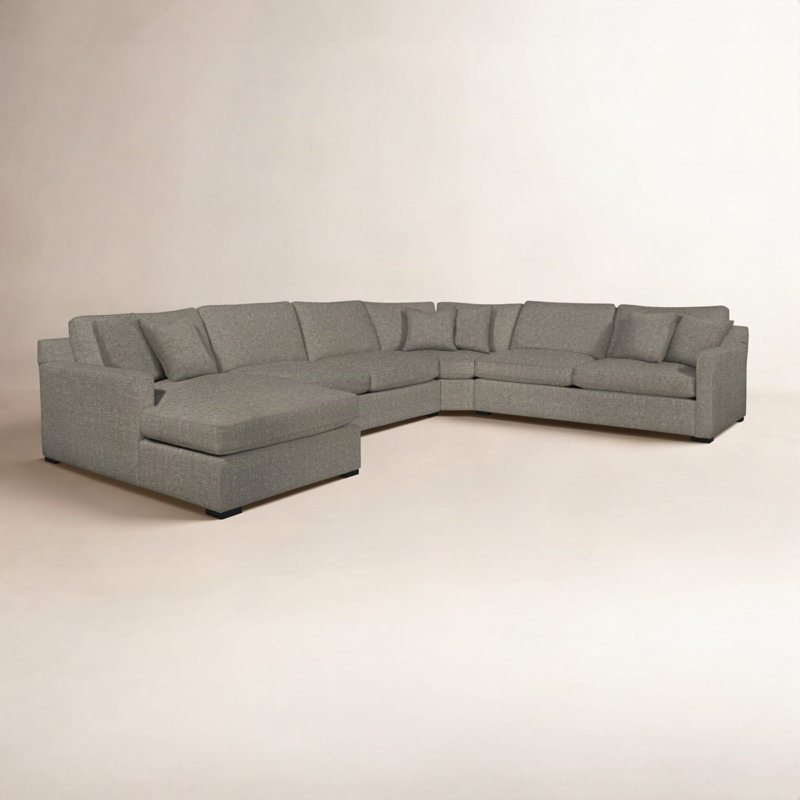 Canapé modulaire Bel-Air, Sunbrella bleu à fines rayures; 6205-64, Orienté à gauche (vu de face), Finition miel