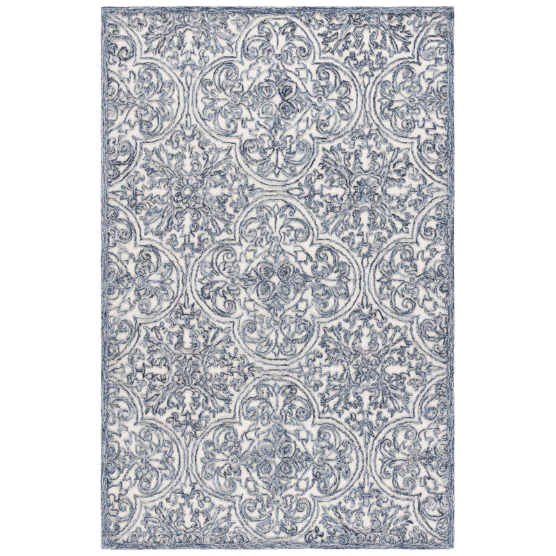 Laine touffetée à la main MSR Trace; Tapis damassé en coton et latex, Rectangle 4pi x 6 pi