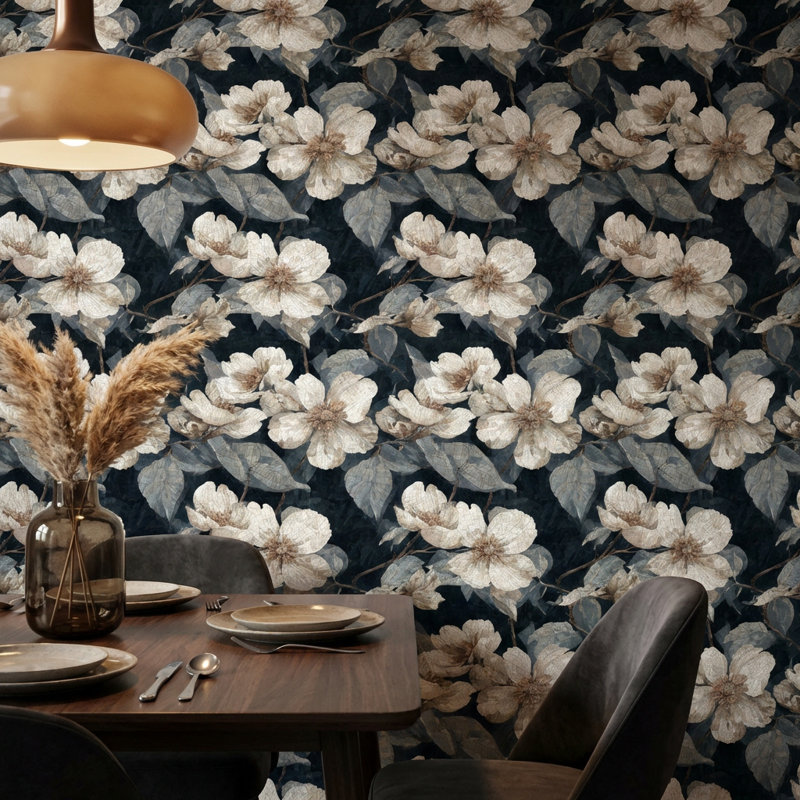 Papier peint floral mosaïque murale rétro amovible, Non tissé, non collé