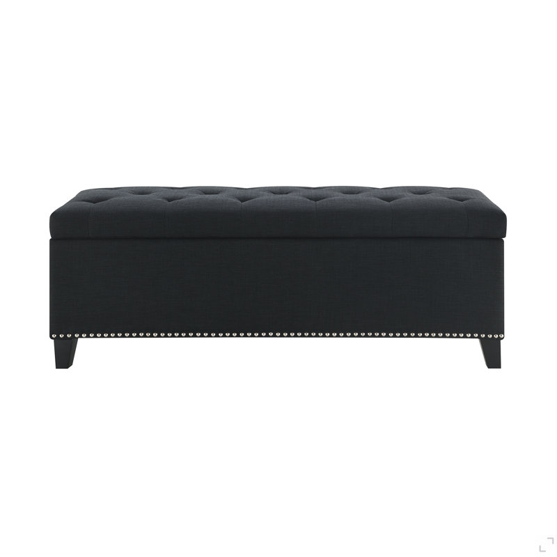 47.5" Storage Ottoman, Storage Bench With Safety Close Hinge, Linen Button-Tufted Ottoman For Living Room, Entryway, Hallway, Foot Rest, Support 500Lbs