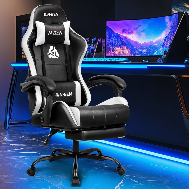 N-GEN Adjustable Reclining Ergonomic Faux Leather Swiveling PC & Racing Gaming Chair, White