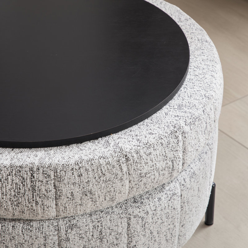 Upholstered  Storage Ottoman, Beige Chenille