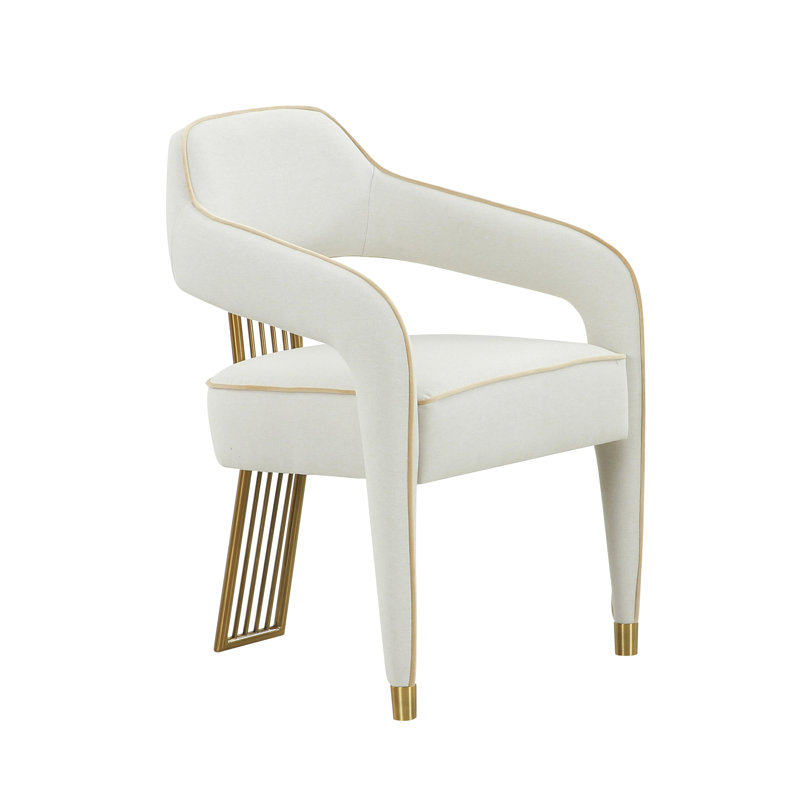 Chaise d'appoint rembourrée en lin, Crème, Crème / or