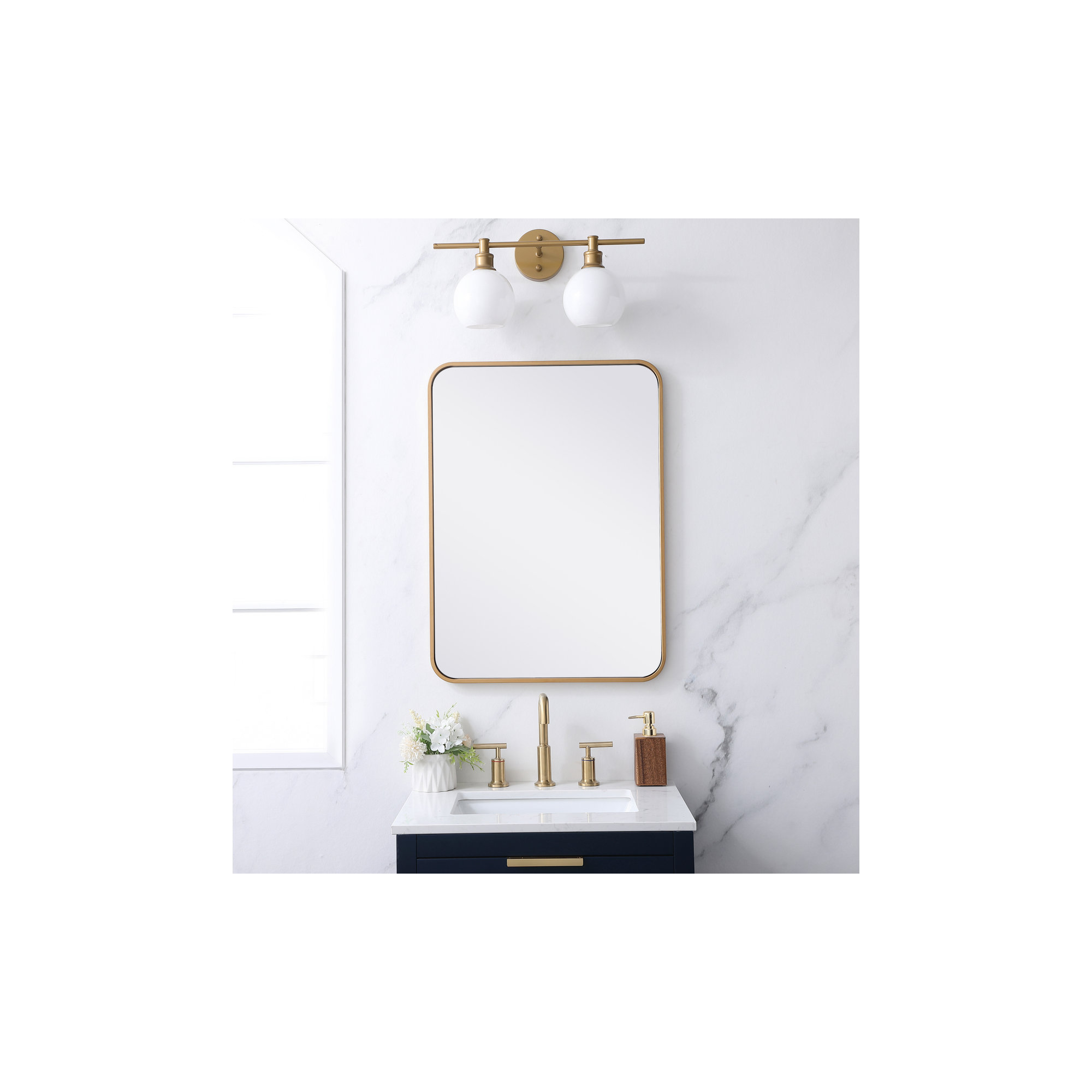 Sabine Metal Rounded Rectangle Wall Mirror, Brass, 30" x 22"