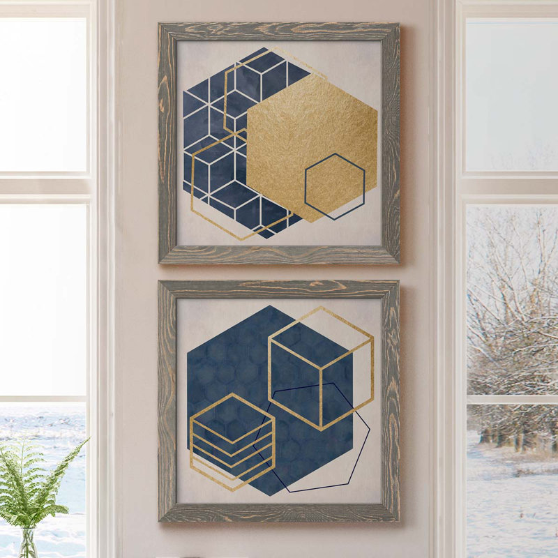Geo I - impression de 2 pièces, Toile avec cadre gris, H 17 po x l 34 po x P 1,5 po