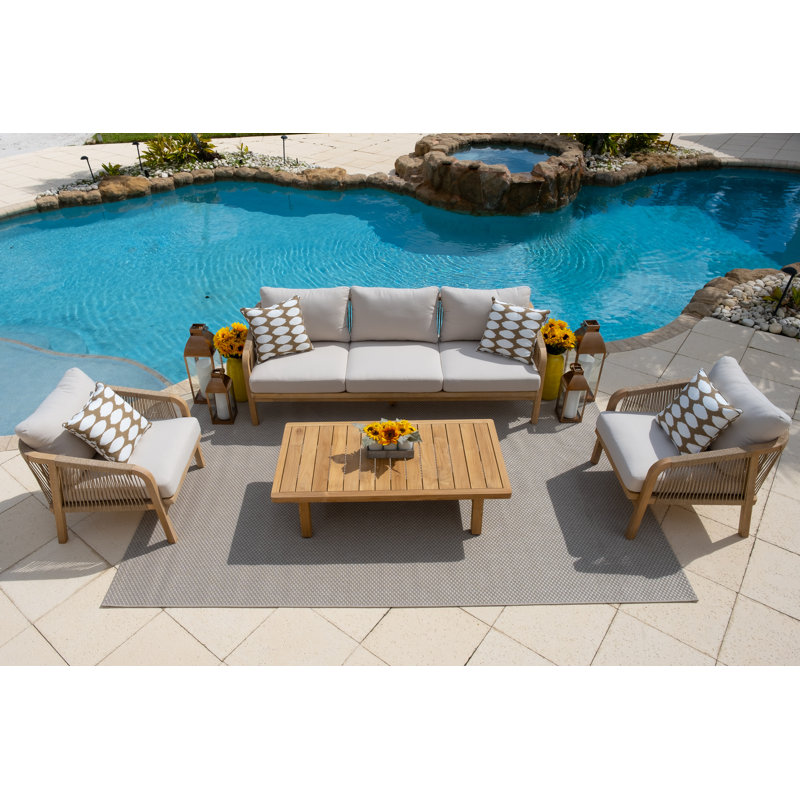 4 Piece Solid Acacia Wood Outdoor Patio Conversation Sofa Set