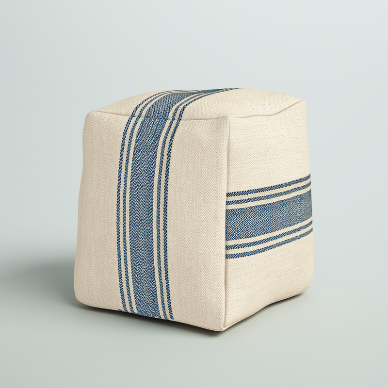 Striped Square Canvas Pouf Ottoman