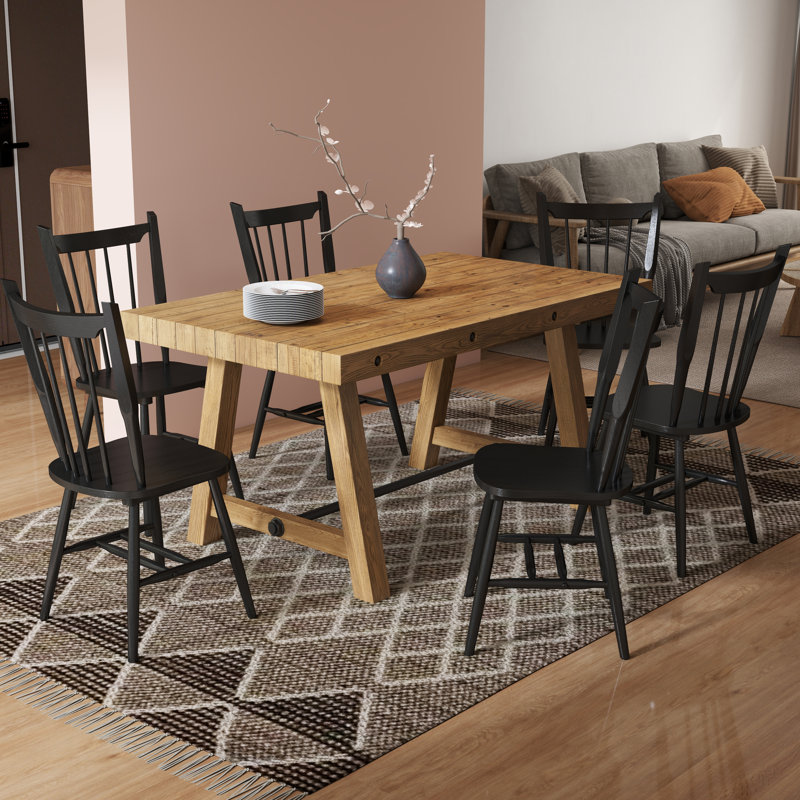 Mid-Century Solid Wood Windsor Chairs,Farmhouse Dining Chairs With Slat Back For Kitchen And Dining, Black