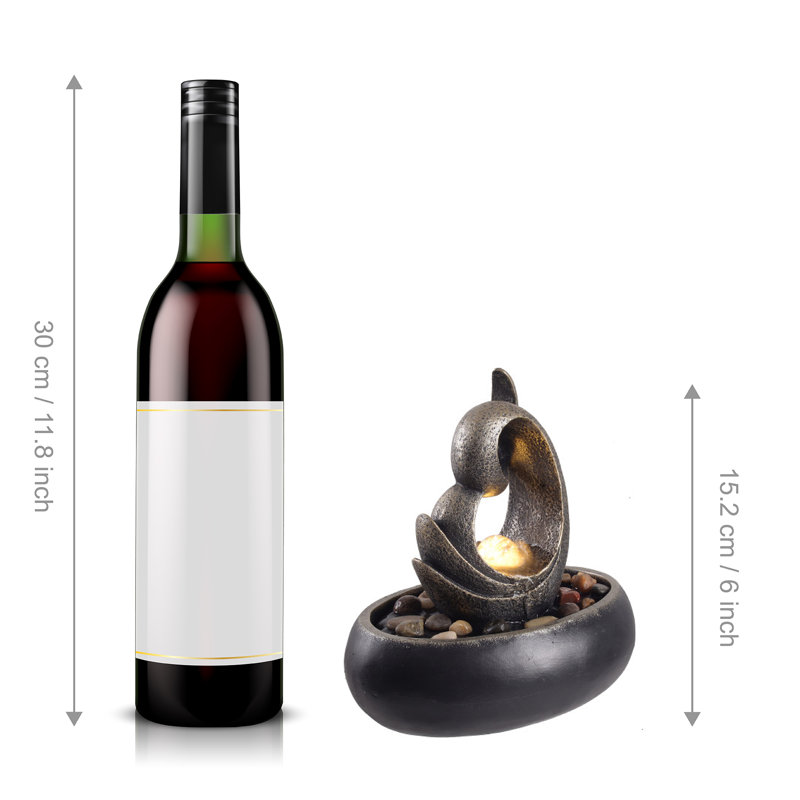 Charcoal Polyresin Tabletop Fountain with LED Light