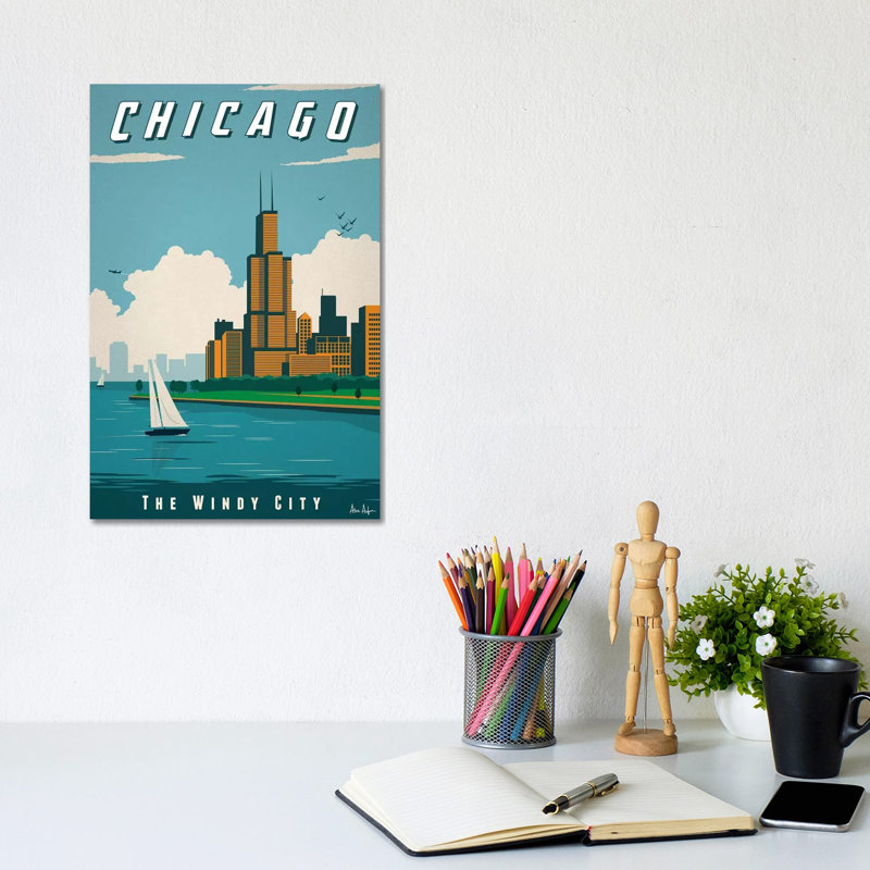 Chicago-impression d’art graphique, H 12 po x l 8 po x P 0,75 po, Toile tendue, Pas de tapis