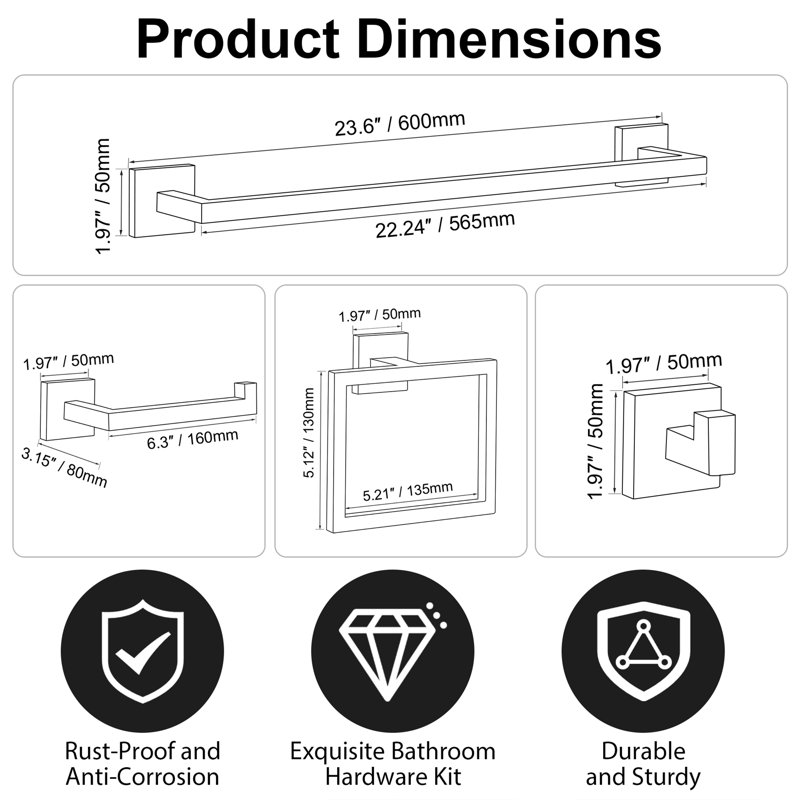 10-Piece Bathroom Hardware Set (Set Of 10), Matte Black